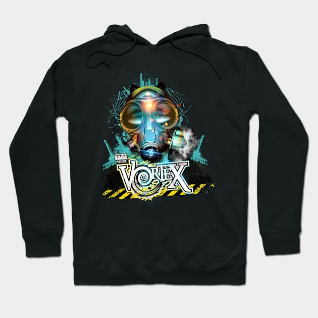 Vortex July Gas Mask Design Hoodie by Mighty Mike Saga